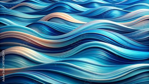 Abstract waves in varying shades of blue creating a dynamic and fluid pattern, blue, abstract, waves, water, motion, flow