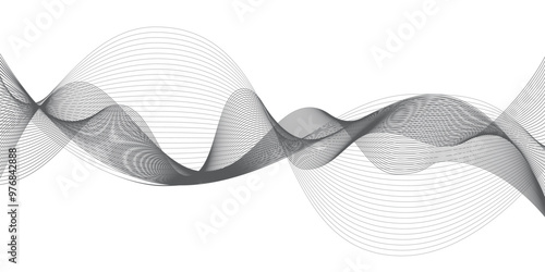 Black abstract waves background on white. Dark grid curves lines vector illustration. Digital swirl pattern. Elegant modern fashion design element. Science technology and ai concept.