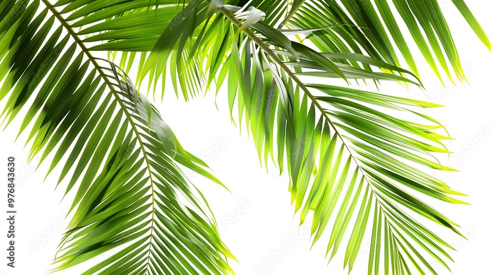 Green palm leaves isolated on white background with copy space for text. Green palm leaves isolated on white background with copy space for text.