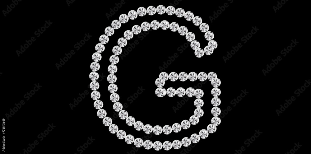 Silver Rhinestone Diamonds Alphabet Letter G Luxury Text Design Vector Illustration, Capital Diamonds Letter G On Black Background. Silver Rhinestone Diamonds Alphabet Letter G Luxury Text Design Vector Illustration, Capital Diamonds Letter G On Black Background.