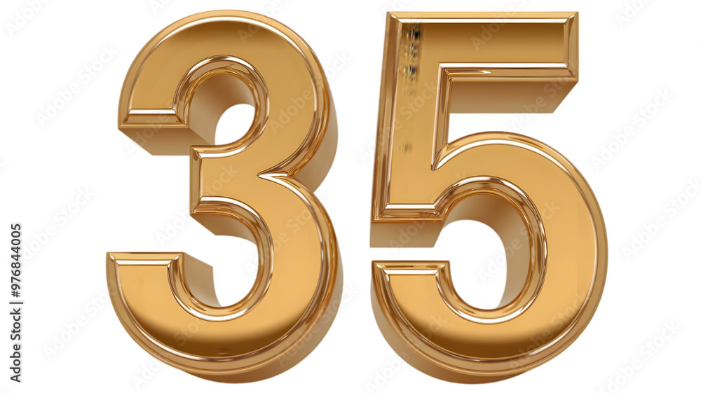 A 3D transparent representation of the number '35' in a shiny gold color
A 3D transparent representation of the number '35' in a shiny gold color