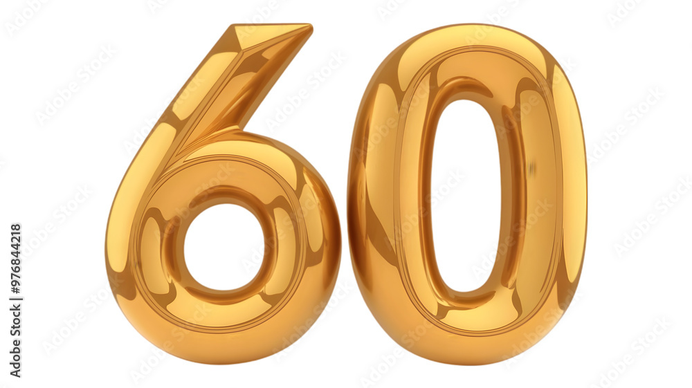 A 3D transparent representation of the number '60' in a shiny gold color A 3D transparent representation of the number '60' in a shiny gold color