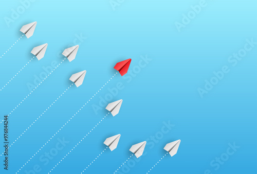 Business leadership concept. Individual and unique leader paper plane. Vector