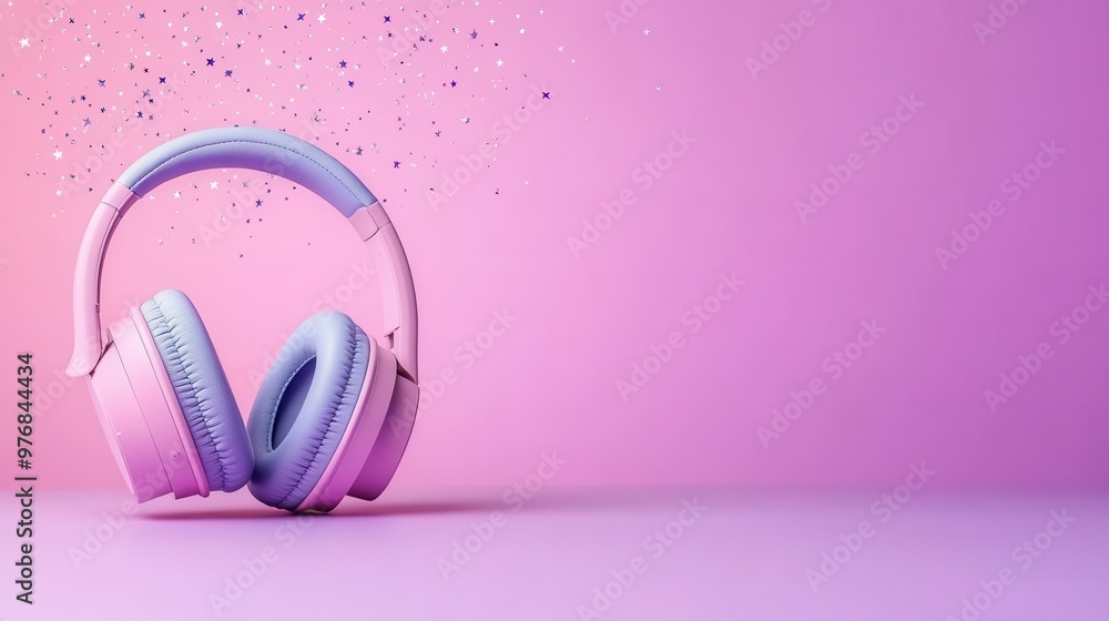 Stylish headphones with a vibrant pink and blue design against a soft pastel background, perfect for music lovers and creatives. Stylish headphones with a vibrant pink and blue design against a soft pastel background, perfect for music lovers and creatives.