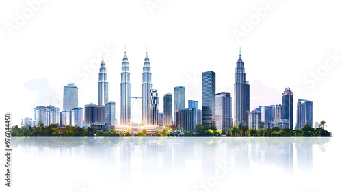 Kuala Lumpur skyscrapers Malaysia depicted against a white background