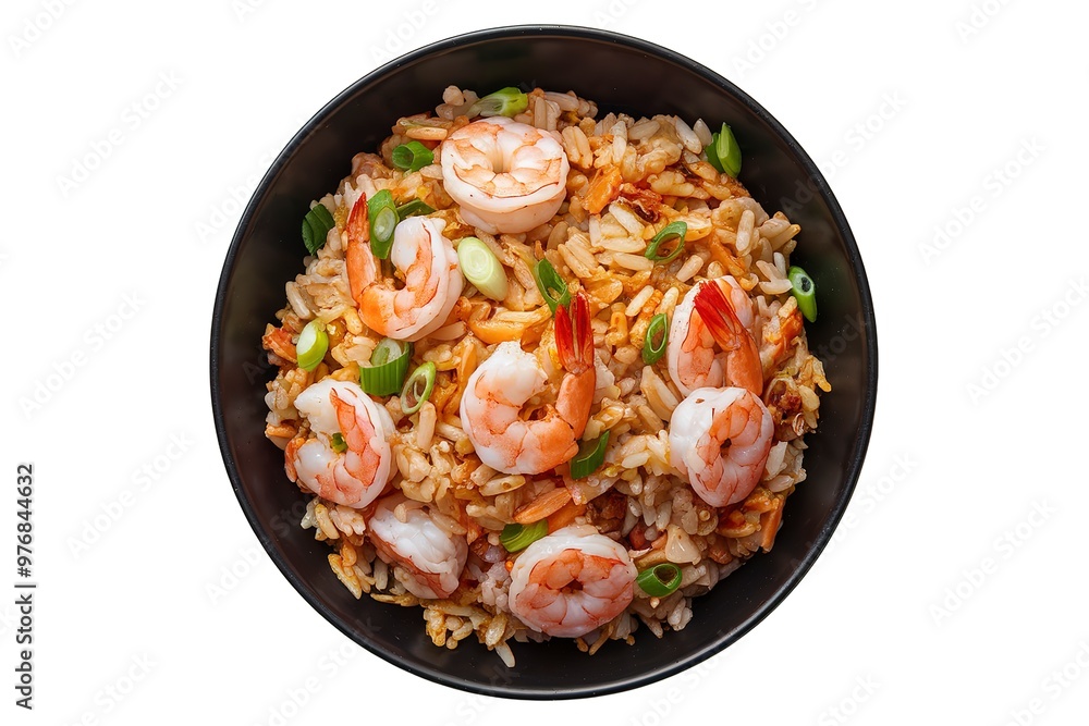 fried rice dish with shrimp, isolated on a white background fried rice dish with shrimp, isolated on a white background