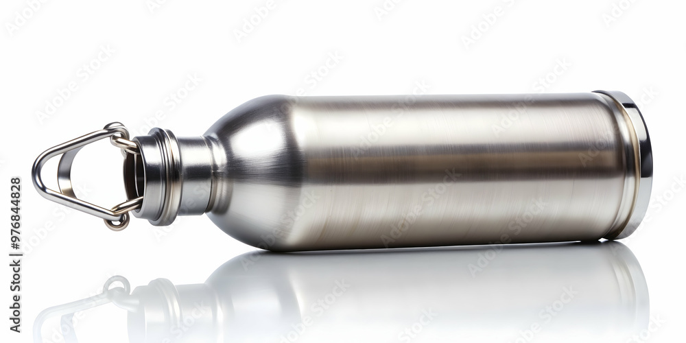 Empty metal water sport bottle isolated on white background , water bottle, reusable, metal, isolated, white, silver Empty metal water sport bottle isolated on white background , water bottle, reusable, metal, isolated, white, silver