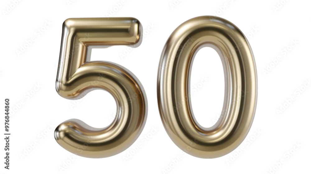 A 3D transparent representation of the number '50' in a shiny gold color A 3D transparent representation of the number '50' in a shiny gold color
