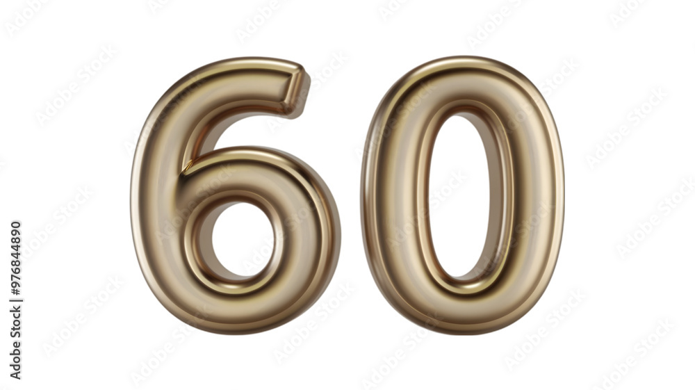 A 3D transparent representation of the number '60' in a shiny gold color A 3D transparent representation of the number '60' in a shiny gold color