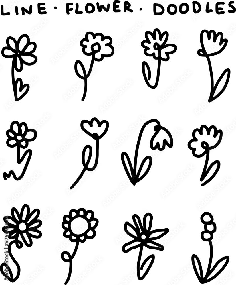 hand drawn line flower doodles. hand drawn line flower doodles.