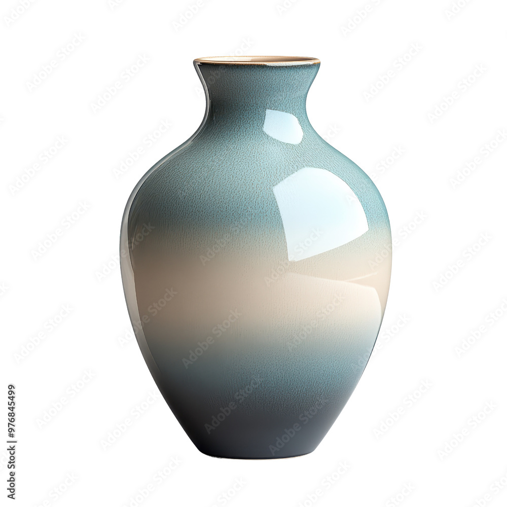 Elegant ceramic vase featuring a stunning gradient design in soft blue and cream shades, perfect for home decor, white background Elegant ceramic vase featuring a stunning gradient design in soft blue and cream shades, perfect for home decor, white background