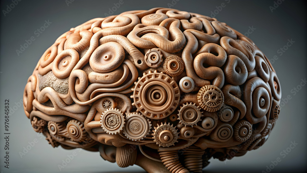 Intricate clay sculpture of brain structure with bio-mechanical enhancements , brain, sculpture, clay Intricate clay sculpture of brain structure with bio-mechanical enhancements , brain, sculpture, clay