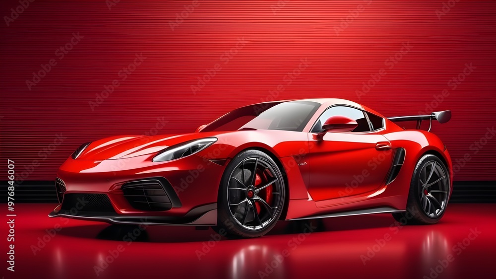 Red sports car on a red background. High quality photo Red sports car on a red background. High quality photo