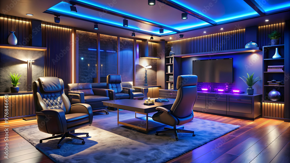 Luxurious high-end gaming room with advanced equipment and cozy ambiance at night, luxury, high-end, gaming room, advanced Luxurious high-end gaming room with advanced equipment and cozy ambiance at night, luxury, high-end, gaming room, advanced