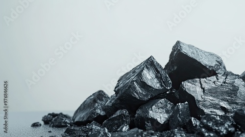 Coal chunks on a plain surface with ample copy space for energy-related messaging or branding.