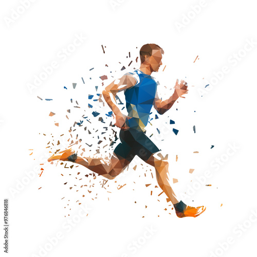 Run, running man, low poly isolated vector illustration, side view