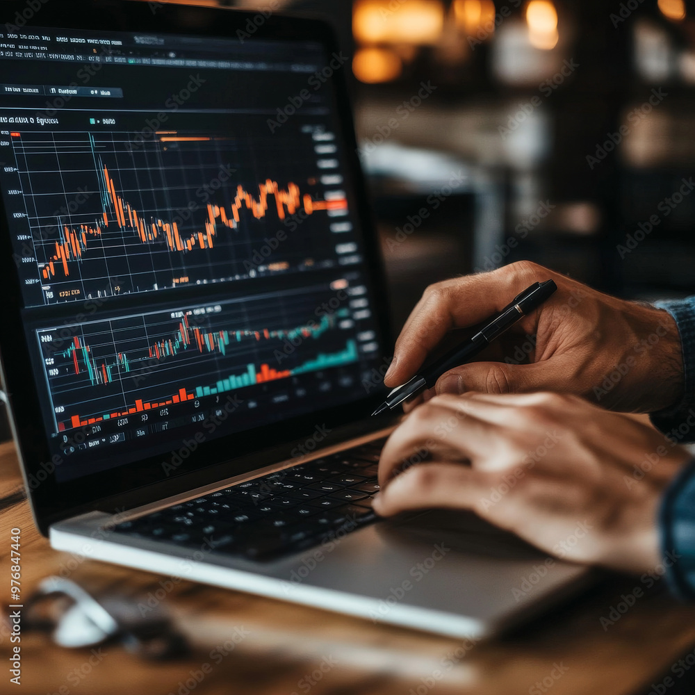 A forex trader businessman uses tablet technology to show a rising trend in the market. He analyzes financial data for buying stocks, exchange currencies, and cryptocurrencies, set against a blue A forex trader businessman uses tablet technology to show a rising trend in the market. He analyzes financial data for buying stocks, exchange currencies, and cryptocurrencies, set against a blue
