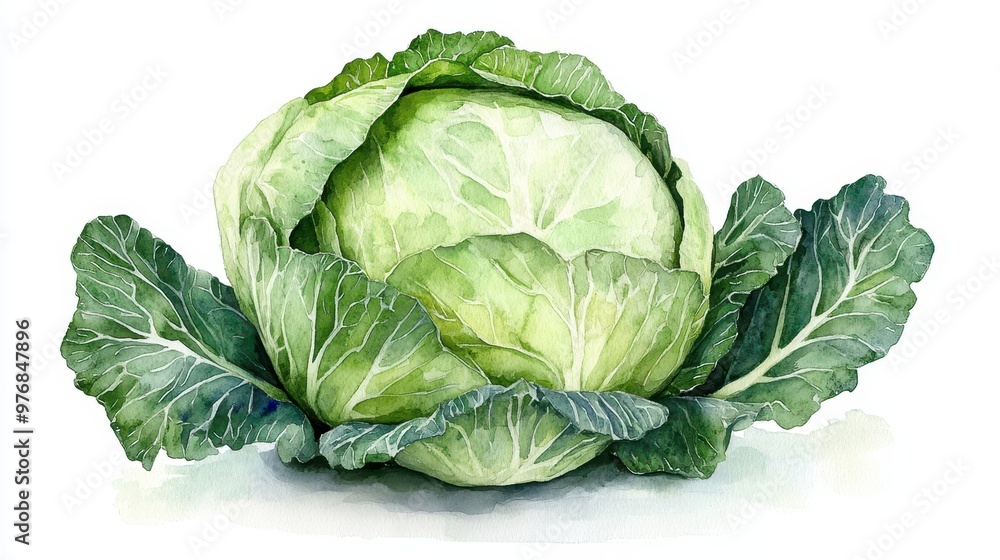Fototapeta premium Fresh green cabbage with vibrant leaves, perfect for healthy dishes and culinary creations.