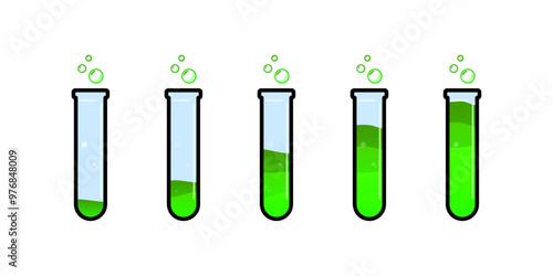 Set of glass bottles. Different color potion flat style on white background. Vector illustration. Design elements for game collection.