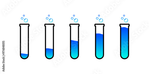 Set of glass bottles. Different color potion flat style on white background. Vector illustration. Design elements for game collection.