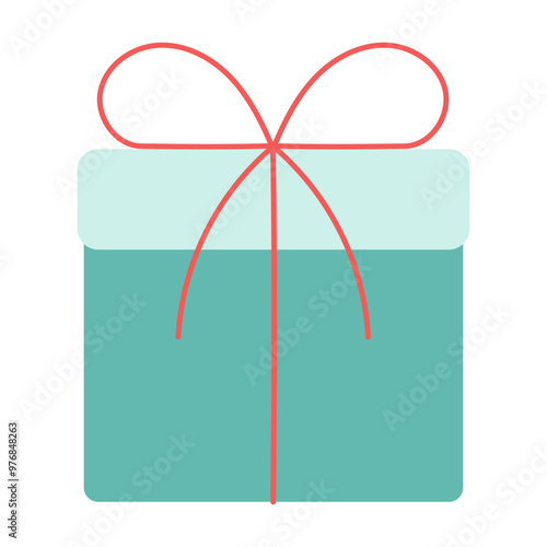 A blue box with a red ribbon tied around it. The box is decorated with a bow and is likely a gift