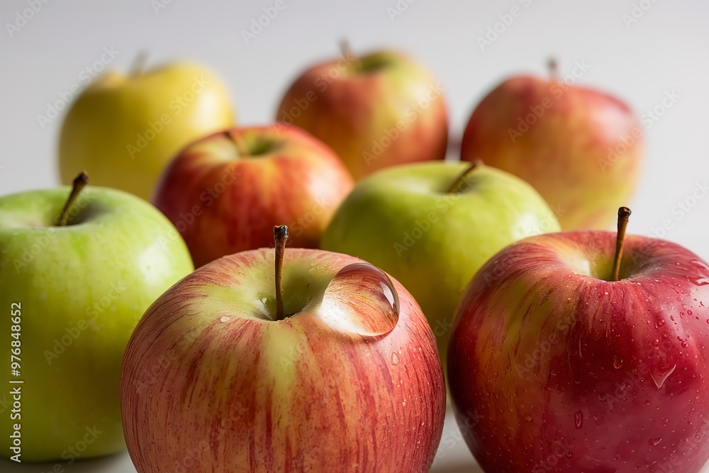isolated fresh apples with a water drop on a white background