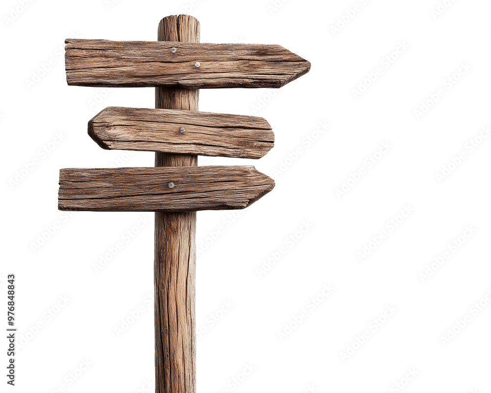 Rustic wooden signpost with multiple arrows pointing in different directions Rustic wooden signpost with multiple arrows pointing in different directions