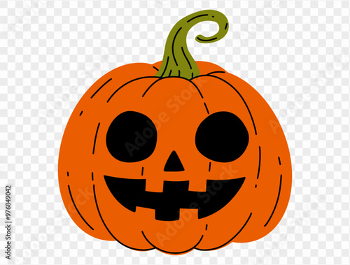 Halloween pumpkin hand draw paint brush style isolated on png or transparent texture,Halloween party background ,element template for poster, brochures, online advertising, vector illustration 