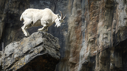 A mountain goat scaling a rocky cliff.