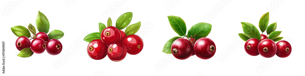 Obraz premium set of A Cranberries with leaves isolated on a transparent background