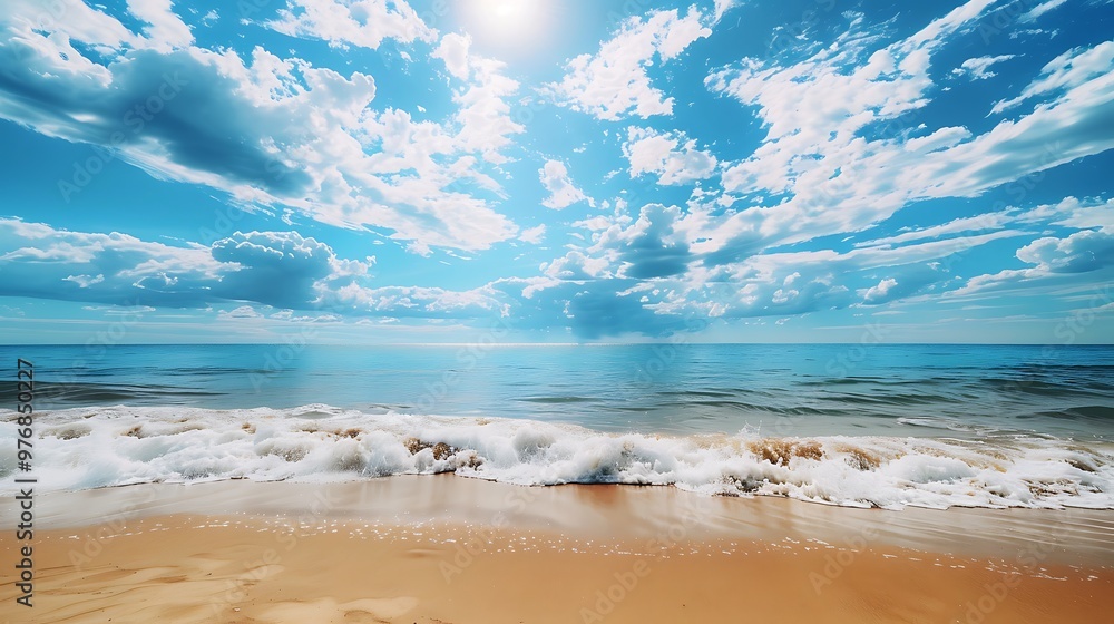 Fototapeta premium A sandy beach under a brilliant sky