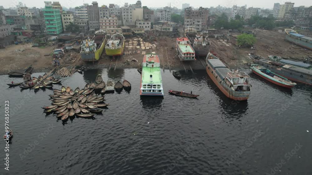 Aerial view of Dhaka Shipyard, Dhaka Division, Keraniganj, Bangladesh