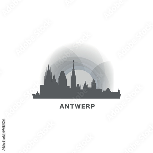 Wallpaper Mural Belgium Antwerp cityscape skyline city panorama vector flat modern logo icon. Flemish Antwerpen emblem idea with landmarks and building silhouettes Torontodigital.ca