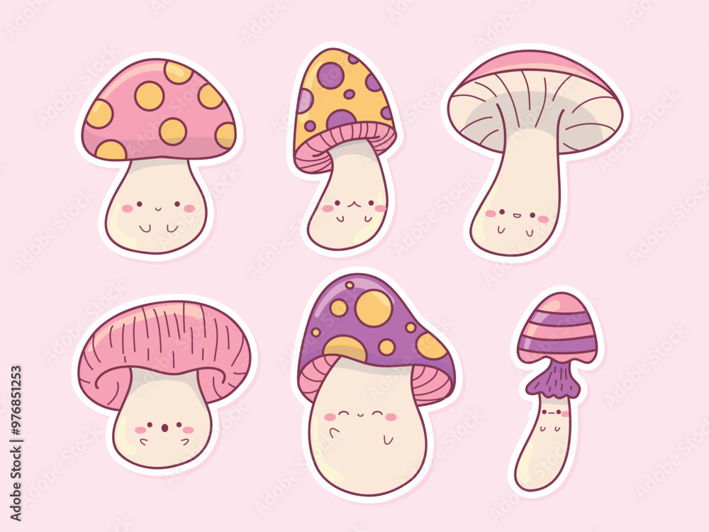 Cute hand drawn cartoon mushroom with expression collection Cute hand drawn cartoon mushroom with expression collection