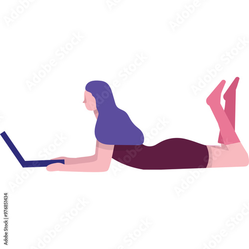 Woman lying with laptop vector icon isolated