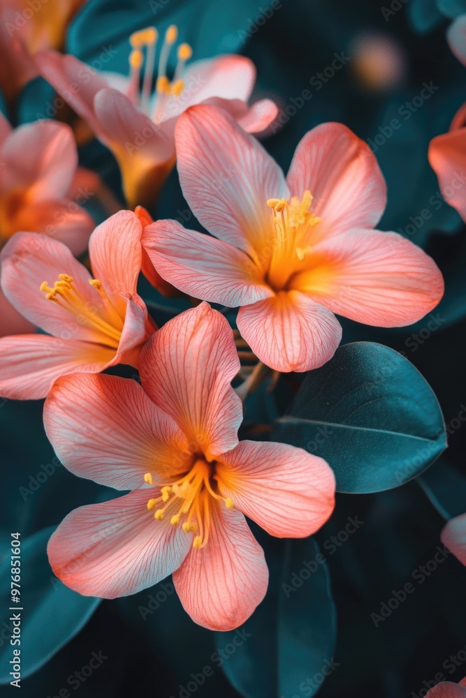 Fototapeta premium Pink Flowers with Green Leaves