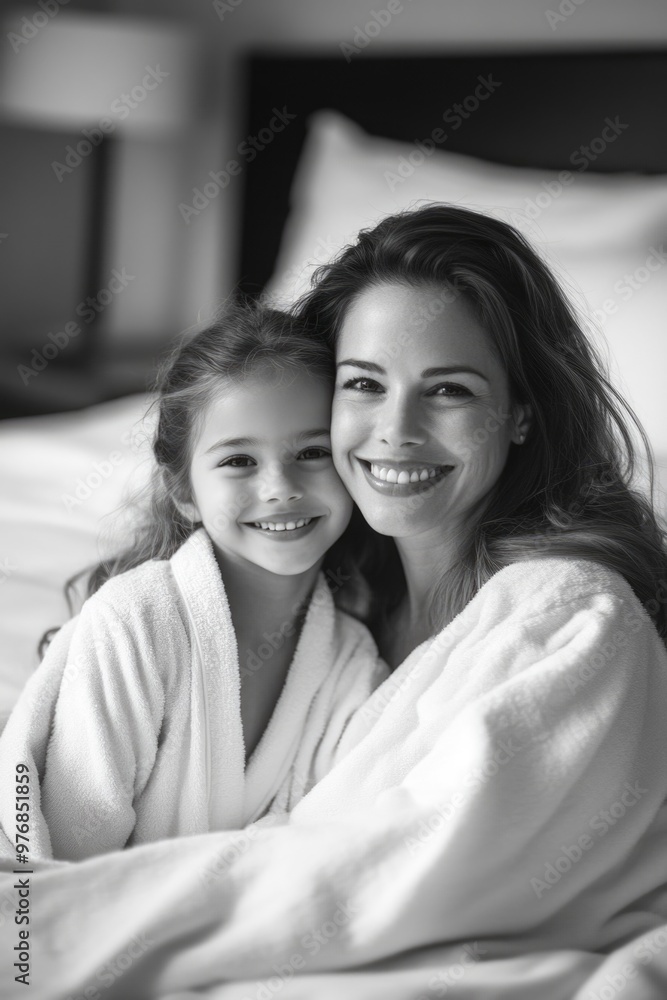 Woman and child on bed Woman and child on bed