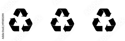 set of A Black silhouette of three arrows in the shape of the recycling symbol flat design, simple shapes, icon style, minimalism, in PNG format on a transparent background