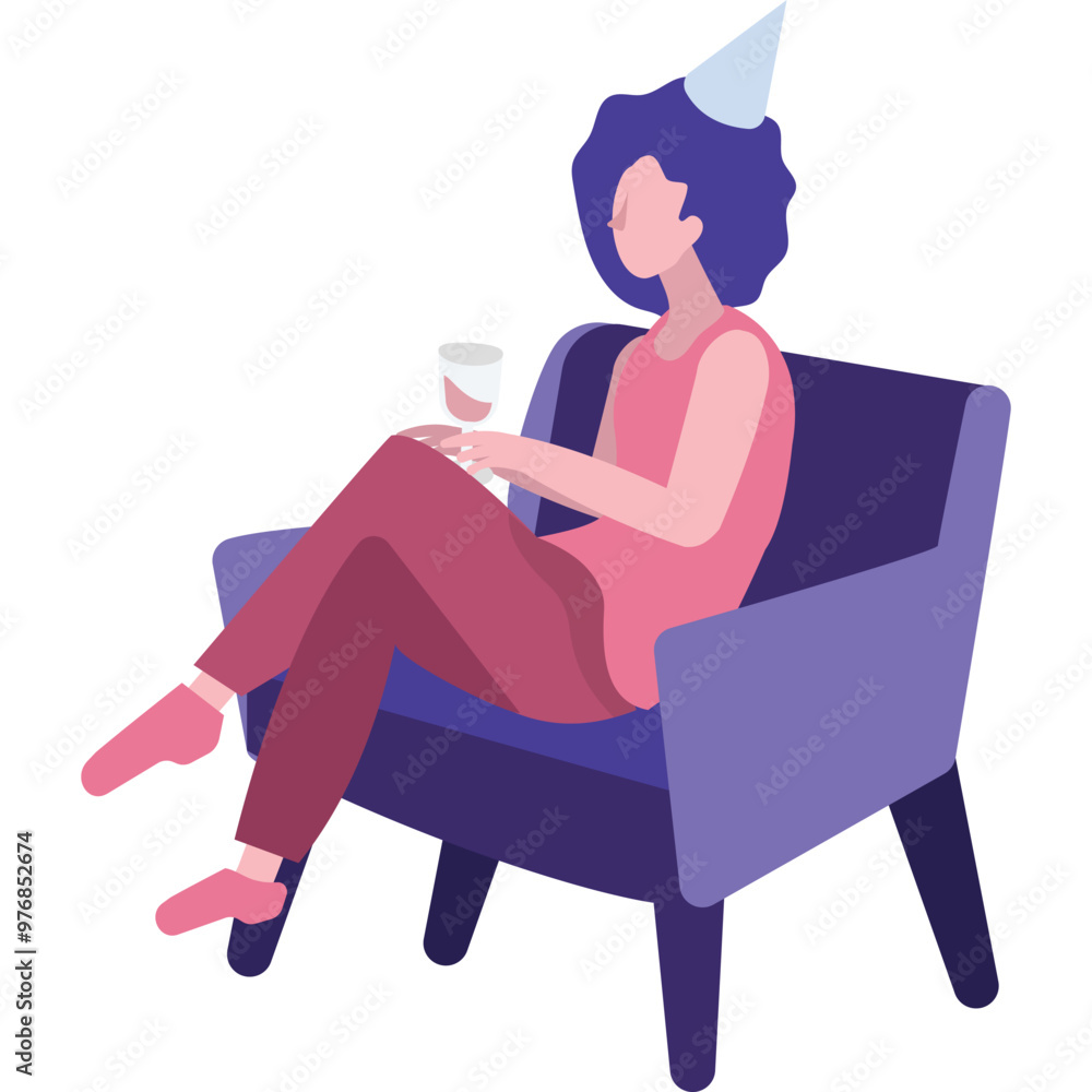 Vector woman in festive cap drinking wine icon Vector woman in festive cap drinking wine icon