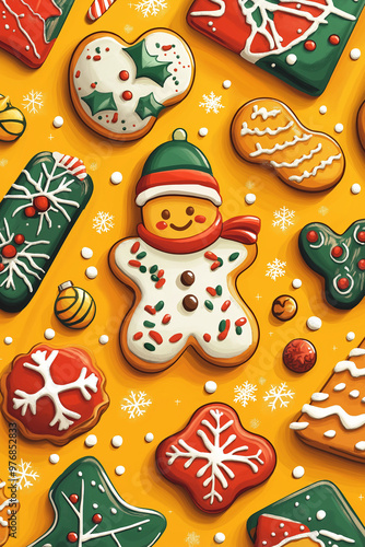 funny x-mas comic design background wallpaper for christmas with santa claus holding cookies up 