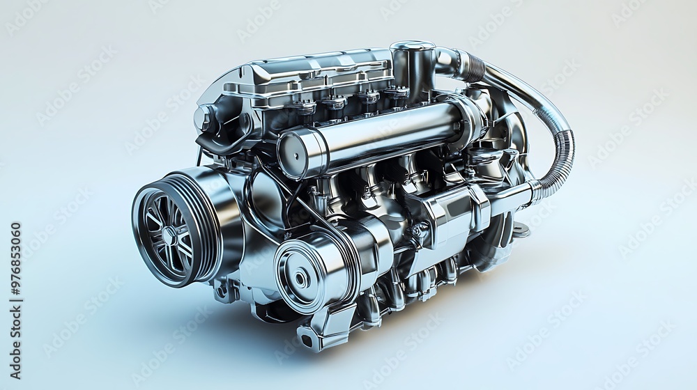 Chrome Car Engine Powerful Automotive Machinery Shiny Mechanical Detail Chrome Car Engine Powerful Automotive Machinery Shiny Mechanical Detail