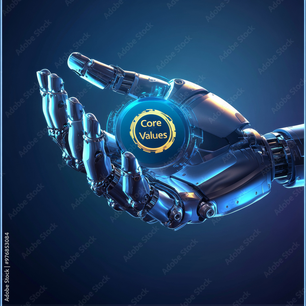 Core Values icon displayed in a robotic hand. It signifies ...