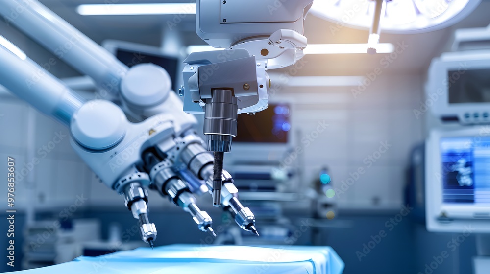 Robot Performing Surgery: A highly precise surgical robot in an operating room, arms delicately handling surgical instruments.
Robot Performing Surgery: A highly precise surgical robot in an operating room, arms delicately handling surgical instruments.