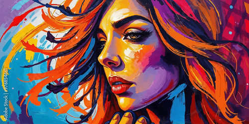 swirling colors representing the different beautiful female emotions. digital art brush texture oil painting vector illustration.  tech wallpaper 