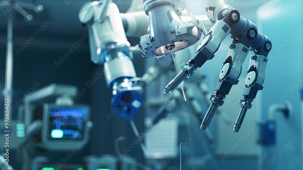 Robot Performing Surgery: A highly precise surgical robot in an operating room, arms delicately handling surgical instruments.
Robot Performing Surgery: A highly precise surgical robot in an operating room, arms delicately handling surgical instruments.