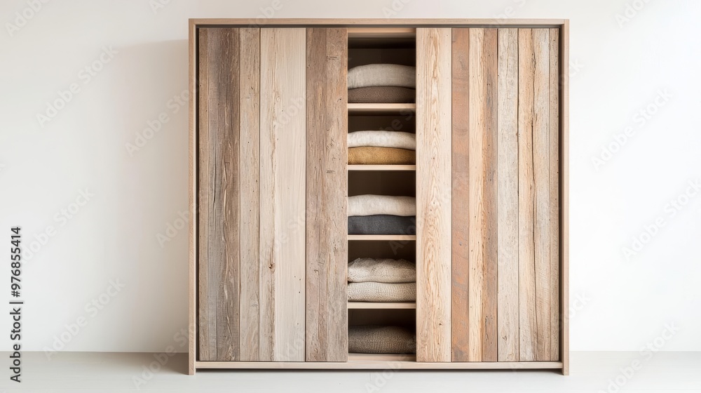 A sleek, contemporary wardrobe with recycled wood doors and upcycled interior shelves, perfect for a modern eco-conscious home, recycled wardrobe, upcycled furniture A sleek, contemporary wardrobe with recycled wood doors and upcycled interior shelves, perfect for a modern eco-conscious home, recycled wardrobe, upcycled furniture