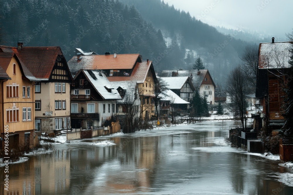 Fototapeta premium Flood in village.