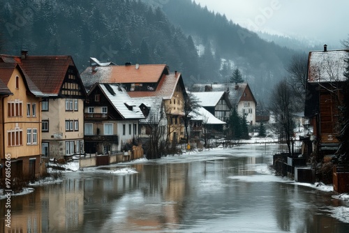 Flood in village.