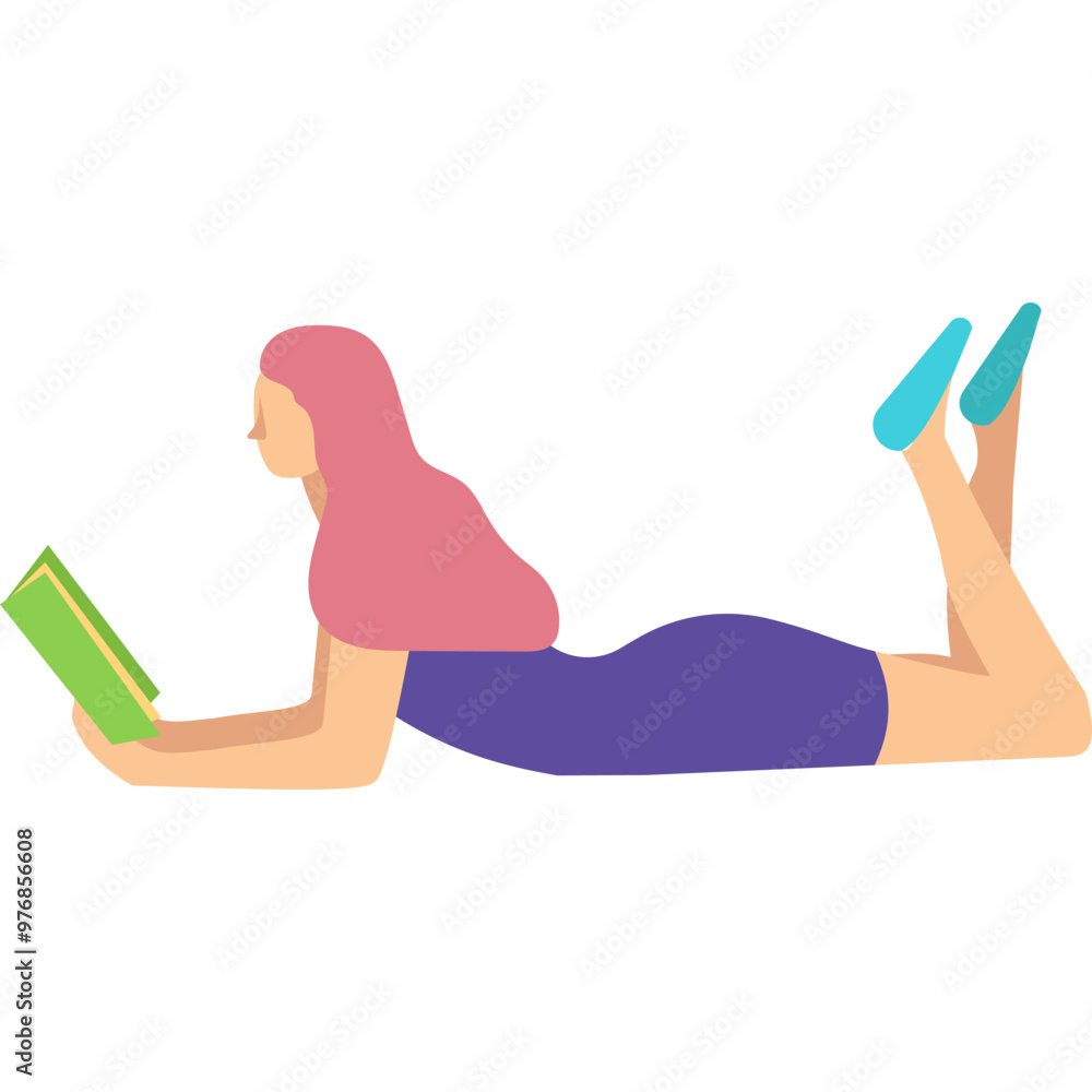 Vector woman lying reading book icon isolated Vector woman lying reading book icon isolated