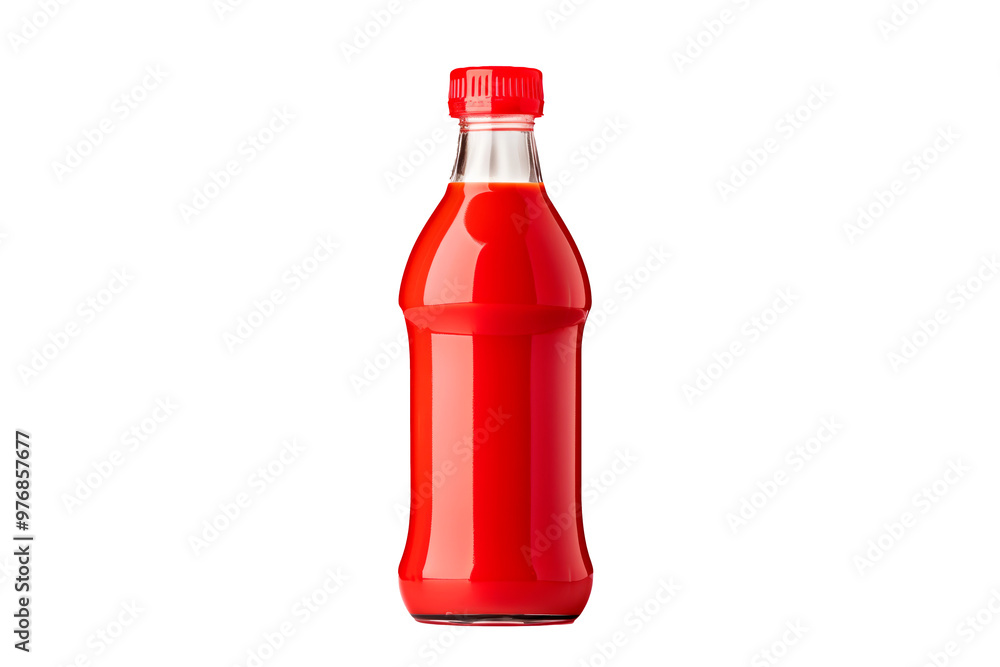 Red ketchup glass bottle isolated on white transparent background. Concept of food, condiments, and culinary ingredients Red ketchup glass bottle isolated on white transparent background. Concept of food, condiments, and culinary ingredients